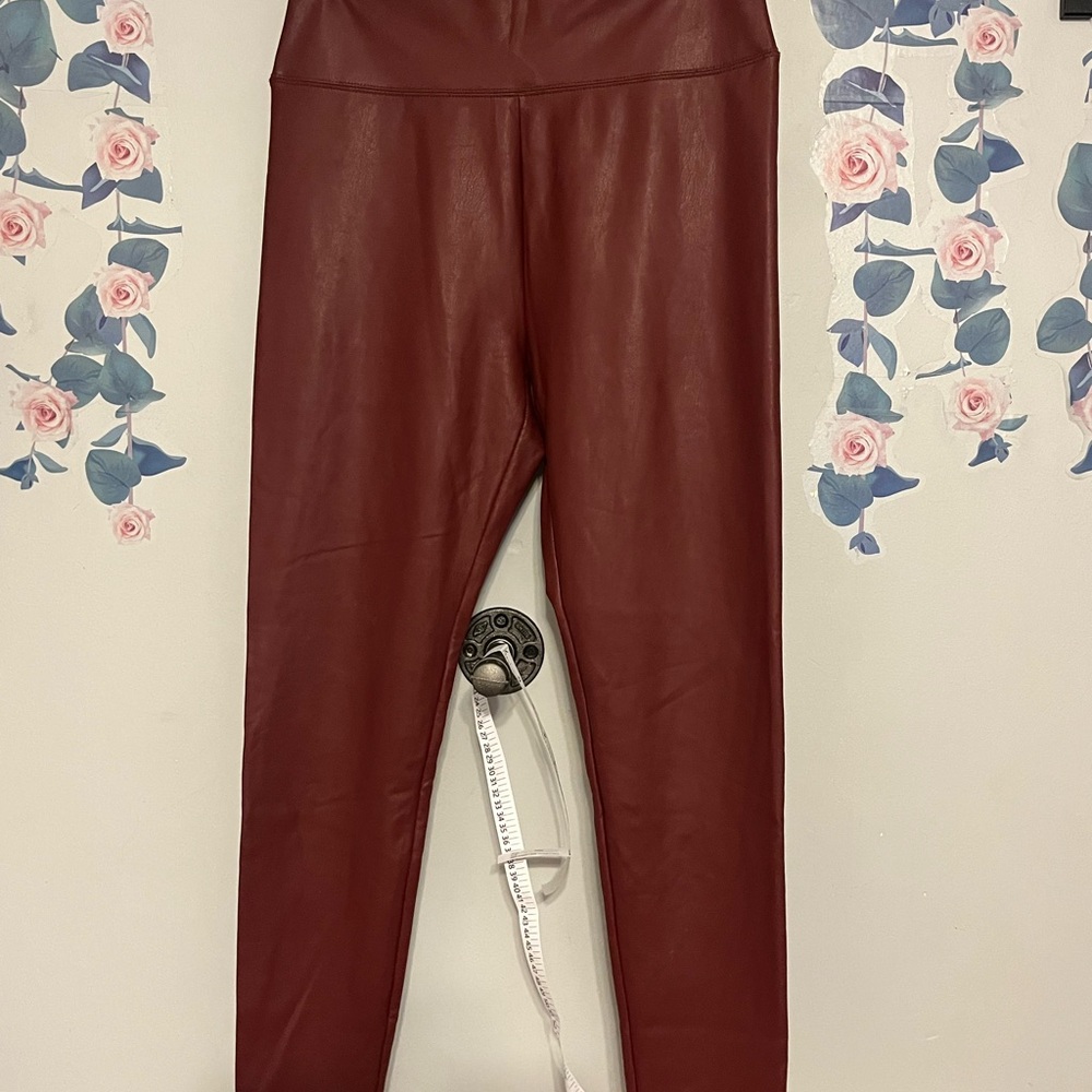 Dark Red Size M Faux Leather Leggings